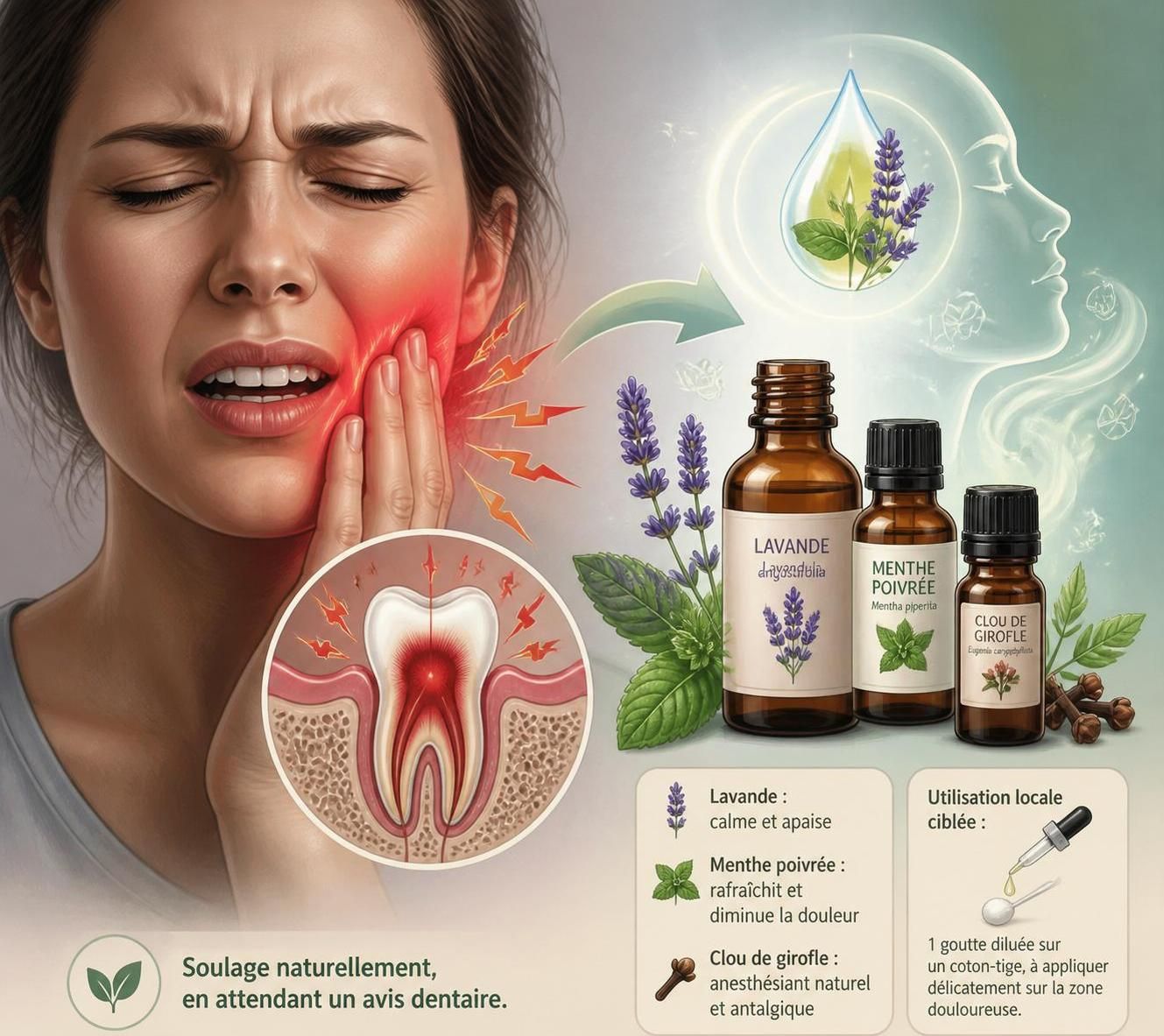 découvrez quelles huiles essentielles sont efficaces pour apaiser la douleur liée à une infection dentaire et comment les utiliser en toute sécurité.