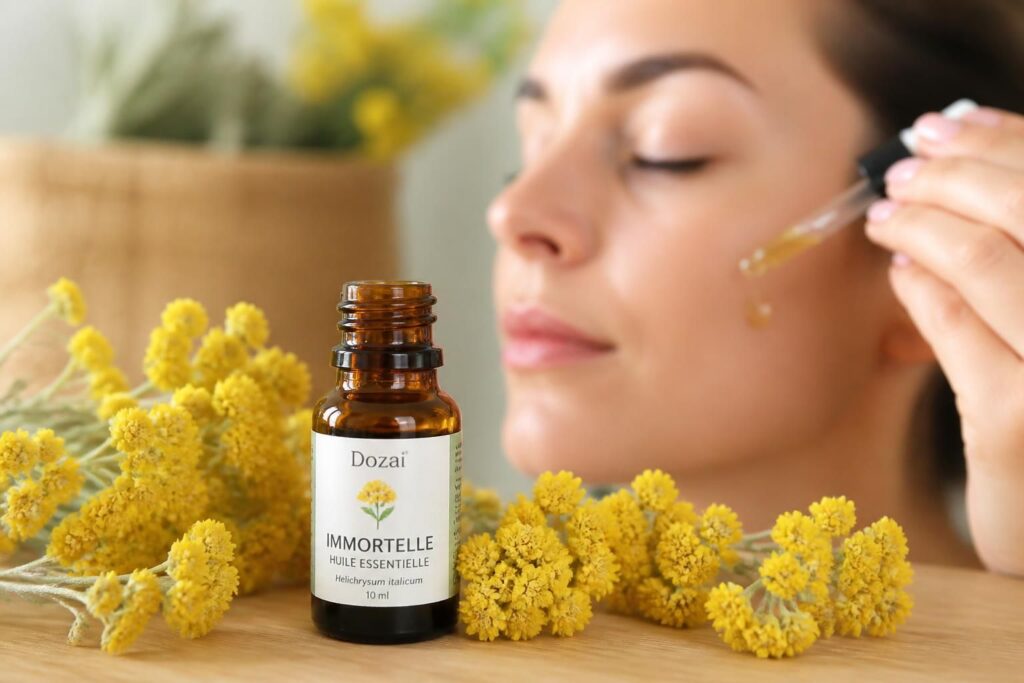 découvrez les bienfaits de l'huile essentielle d’immortelle pour le visage : anti-âge, cicatrisante et régénérante, elle prend soin de votre peau naturellement.