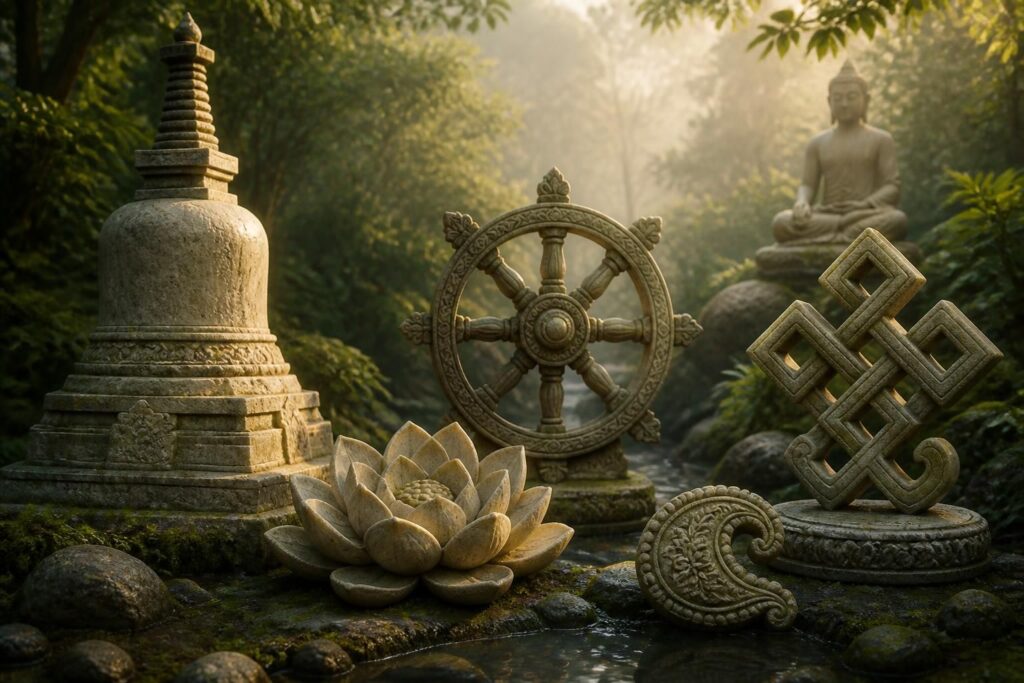 découvrez les significations profondes des symboles bouddhistes et les messages cachés que leurs formes révèlent dans la spiritualité bouddhiste.