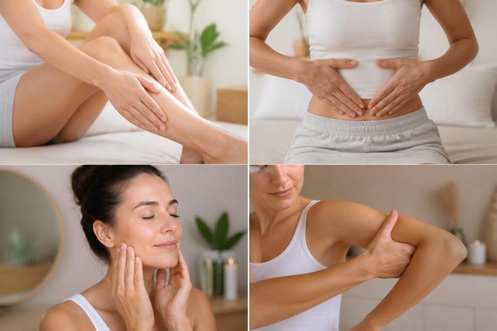 découvrez des techniques faciles d'automassage lymphatique pour stimuler la circulation et détoxifier vos jambes, ventre, visage et bras, favorisant bien-être et légèreté.
